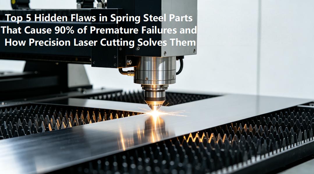  A hyper-realistic close-up photo of an ultra-short pulse fiber laser precision-cutting a thin spring steel strip (0.15mm) with a clean, discoloration-free kerf in a modern workshop, overlaid with the article title.